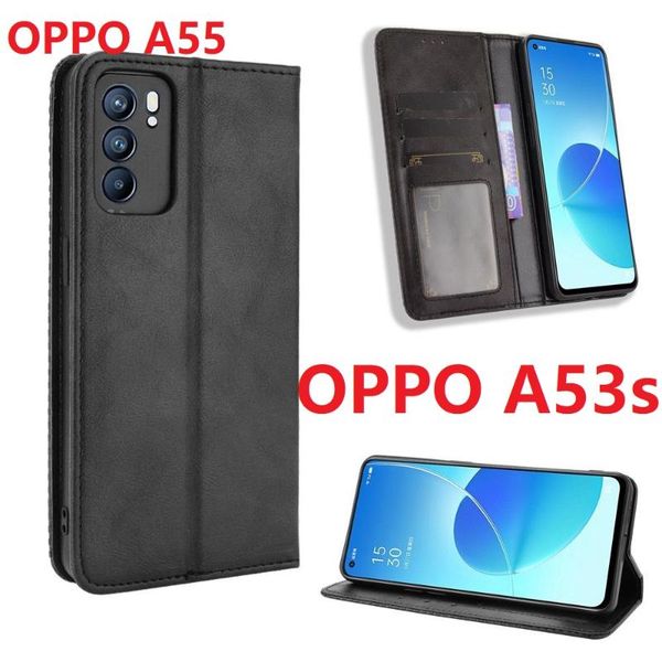 

cell phone pouches 2021 wallet pu leather for oppo a53s a55 case magnetic book stand flip card 5g protective cover