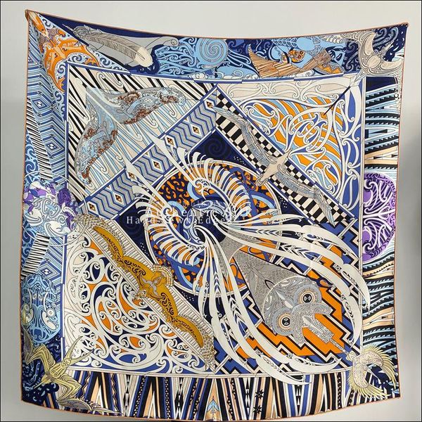 

pure mulberry-silk scarf 140 hand rolled edge extra large authentic silk female designer shawl "kawa ora" scarves, Blue;gray