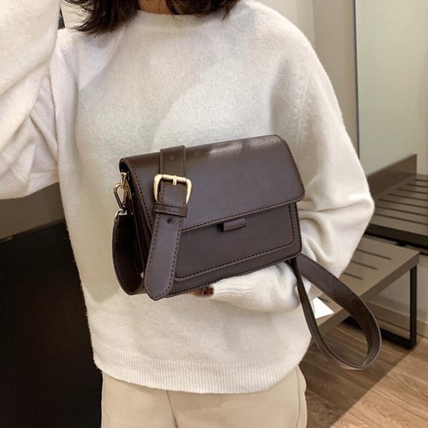 

evening bags woman shoulder pu leather crossbody bag pure color retro fashion trend messager small squre