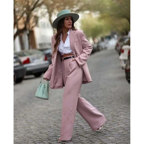 

women 2 piece set suit oversized blazer and wide-leg trousers elegant fashion chic lady woman pants 210930, White