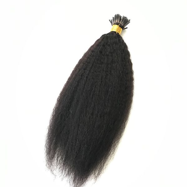 

kinky straight i tip remy human hair extensions 100 strands per pack mongolian hairs natural color, Black