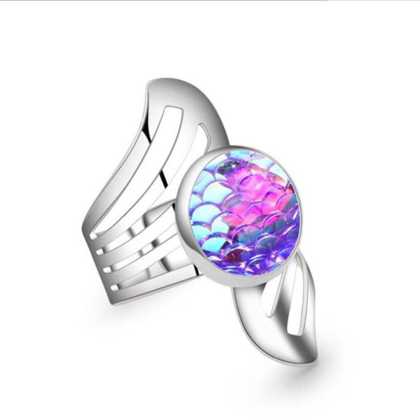 

cluster rings doreenbeads resin mermaid fish/ dragon scale open adjustable metal colorful ab color feather 18.1mm(us size 8) , 1 pc, Golden;silver