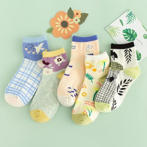 

pieces=2 pairs/pack korean cute women ankle socks funny cartoon printed harajuku slippers sock tj3064 & hosiery, Black;white