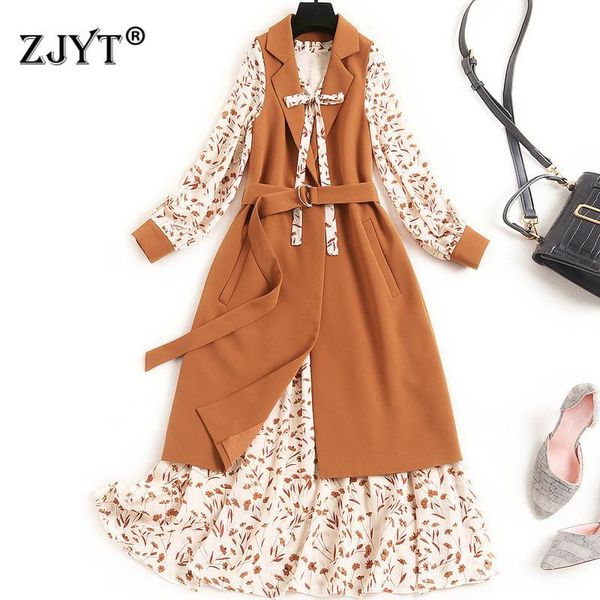 

elegant office lady designers long sleeve bow collar chiffon dress 2 piece suit women spring autumn clothes midi festa vestidos casual dress, Black;gray