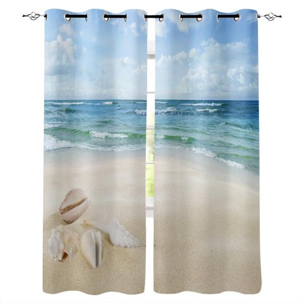 

sea shell blue nature wave curtains for living room bedroom kitchen home supplies ready-made window curtain & drapes