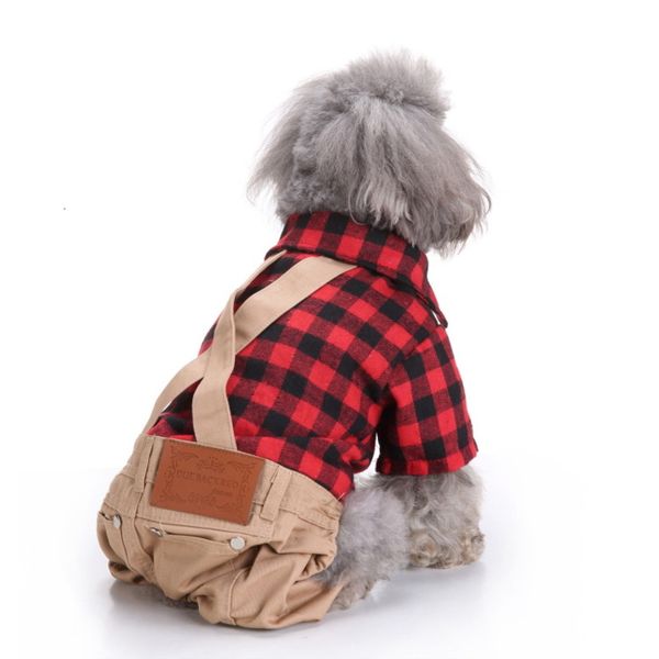 

strap plaid jumpsuit dog pet clothing pants