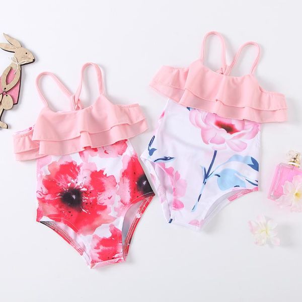 

one-piece suits toddler baby girls one piece ruffled swimsuit tankni children halter style frenulum swimwear ruffle sleeveless monokini 1-5y