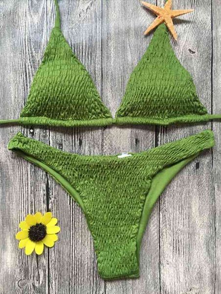 

push up swimsuit women solid neon yellow bikini halter pleat bathing suit two pieace swimsuit maillot de bain femme, White;black