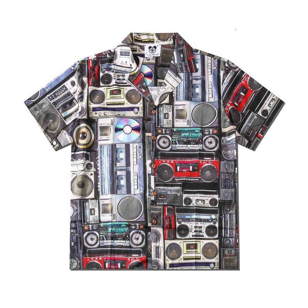 

men's casual shirts cd player impression of hawaiian retro-men hip hop lapel shirts oversize casual summer shirt harajuku loose streetw, White;black