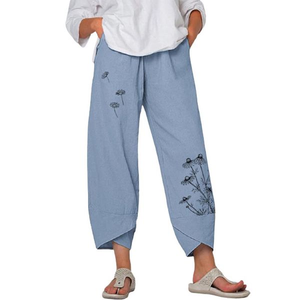 

women's pants & capris summer casual loose trousers baggy pantalon fashion women elastic waist retro dandelion butterfly print harem pl, Black;white