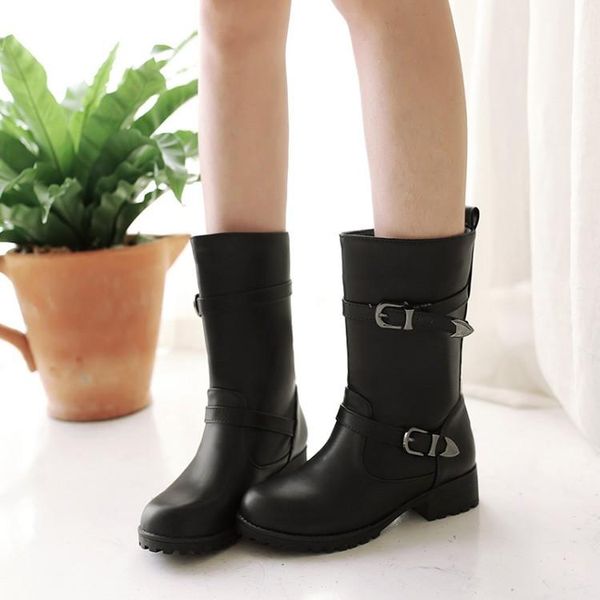 

boots big size 9 10 11 12 women shoes ankle for ladies woman winter buckle sleeve with round head, Black