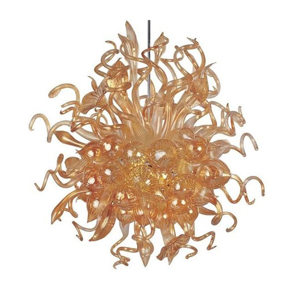 Goldfarbene LED-Pendelleuchte, moderne Heimkunst-Dekoration, Blumenlampe, mundgeblasener Muranoglas-Kronleuchter, 28 x 32 Zoll