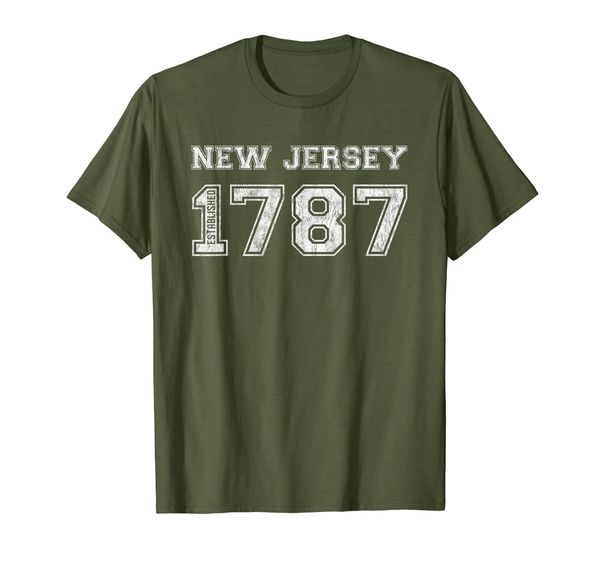 

new jersey 1787 varsity sports style state birth year, retro t-shirt, White;black