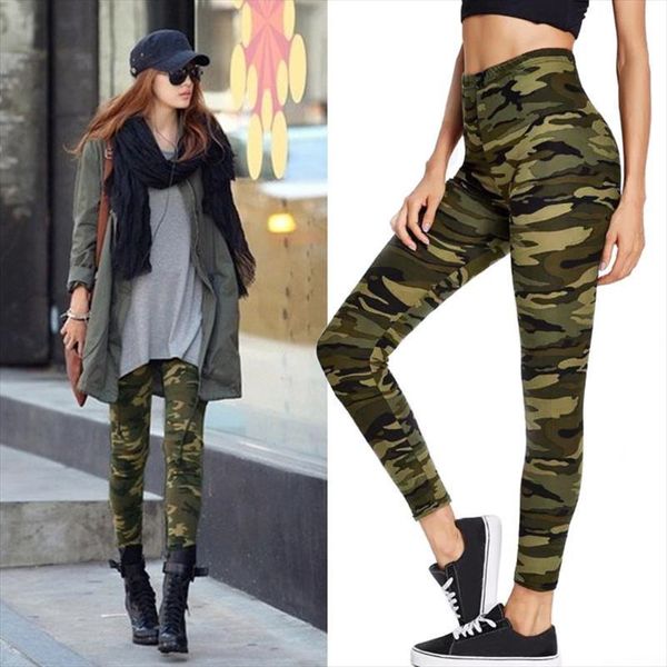 

casual camouflage fitness women leggings skinny high waist long pants work out sportswear elastic leisure, Black