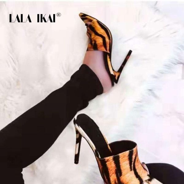 

high heels women sandals summer leopard party slip-on ladies shoes thin heel sandalie female 014c3434-45, Black
