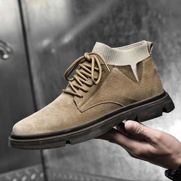 

dress shoes man genuinmens formal slip on high cow suede leather square toe fashion business men comfortable casual loafers jw9h, Black