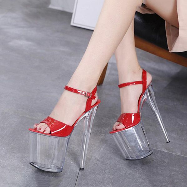 

sandals women high heel 20cm platform model t stage shows shoes female nightclub stilettos transparent plus-size 34-44, Black