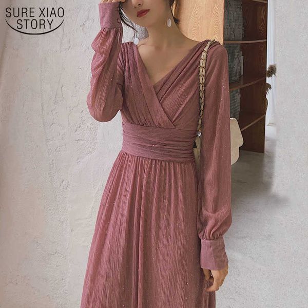 

vintage v neck long maxi dresses women sequin party dress solid high waist puff sleeve elegant dress robe femme 13019 210527, Black;gray
