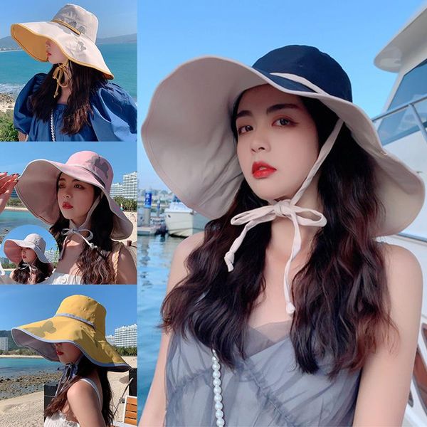 

wide brim hats fashion women summer large sun uv protection breathable fisherman hat outdoor sports sunshade beach cap, Blue;gray