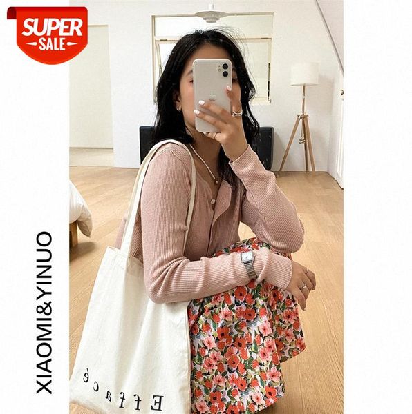 

[ou fan] 7874 knitted cardigan ins korean style candy color thin coat small sweater women #fb3f, Black;gray