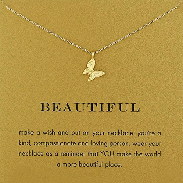 

pendant necklaces friendship beautiful butterfly necklace om chain with message card gift, Silver
