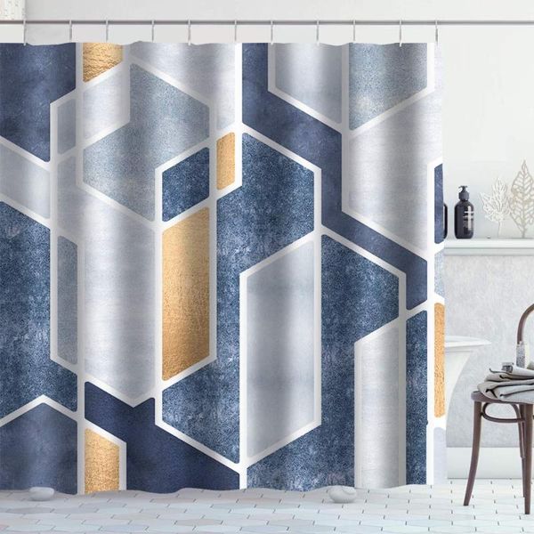 

geometric shower curtain blue cube grid fashion cool modern apartment fabric bathroom decor set with hooks 72x78 inch curtains
