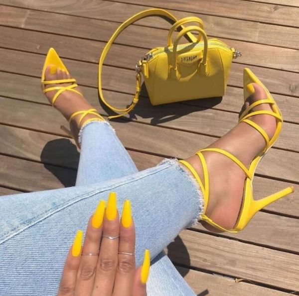 

women solid pu patent leather stiletto heels ankle strap sandals female peep pointed toe buckle dress party shoes lady, Black