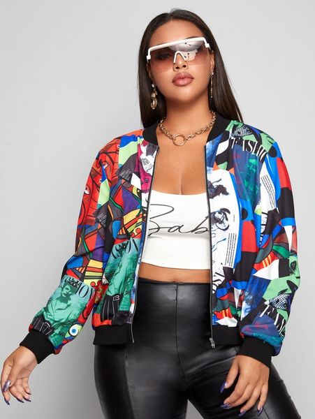 

plus letter and figure graphic jacket 93cj#, Black