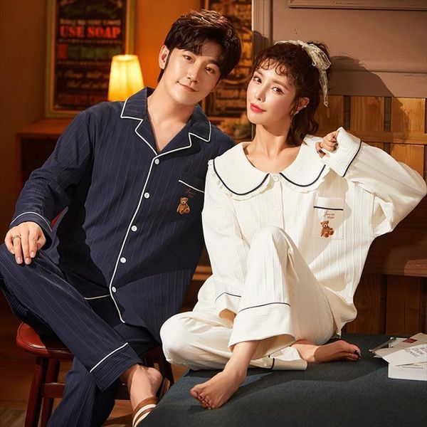 

sweet pajama autumn cotton women sleepwear pajamas sets couple family pijama lover night suit cute doll collar nightgown, Black;red