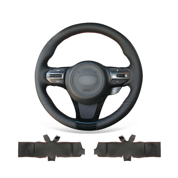 

diy custom black genuine leather steering wheel cover for kia k5 optima