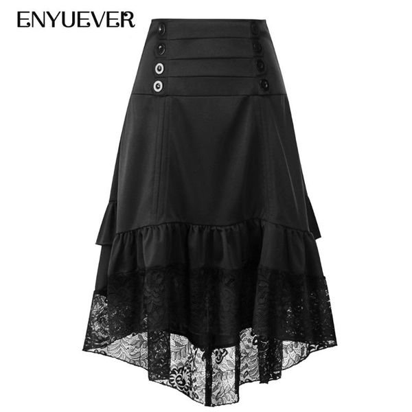 

skirts enyuever steampunk gothic skirt women irregular high low vintage ruffled button black lace victorian style medieval party