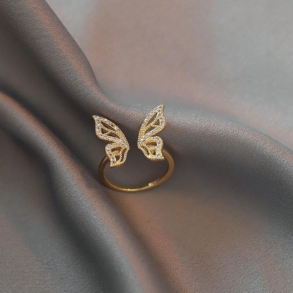

wedding rings dainty female white zircon butterfly jewelry cute gold color open engagement for women charm valentines day gifts, Slivery;golden