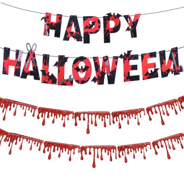

party decoration happy halloween banner horror knives blood hand red bloody drip garland hanging decorations haunted house props