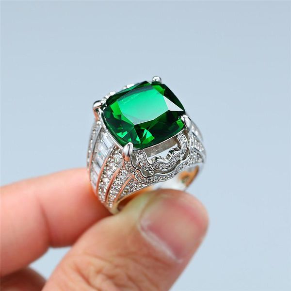 

wedding rings luxury female crystal green stone ring trendy silver color big for women vintage bridal square engagement, Slivery;golden