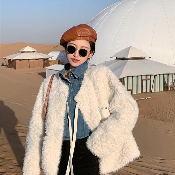 

women's fur & faux 2021 fashion women thick warm teddy coat vintage temperament lambswool female outerwear chic overcoat y80, Black