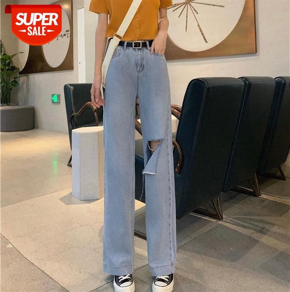 

ins loose light-colored scratched jeans women's straight-leg pants #ga2j, Black;gray