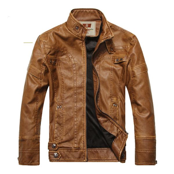 

fashion leather plush men's pu jacket with stand collar and, Black