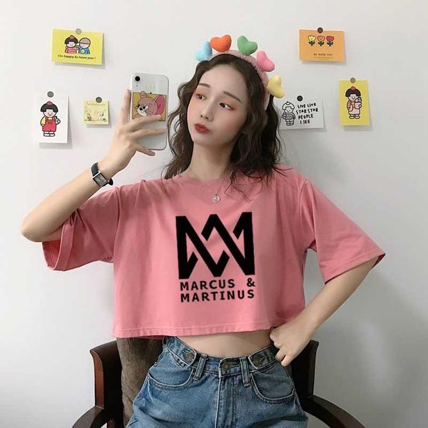 

women's t-shirt women crop letter printing marcus martinus summer casual japanese korean fashion harajuku style streetwear all-match cl, White