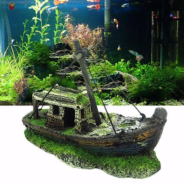 

decorations resin home aquarium ornament wreck sunk ship sailing boat destroyer fish tank decoration qw