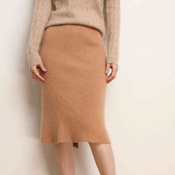 

skirts 2021 arrival autumn and winter 100% cashmere women's high waist skirt fashion soft quanlity elastic knit bottomed girl cloth, Black