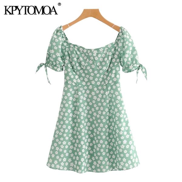 

women chic fashion floral print mini dress vintage lace-up sleeves back zipper elastic female dresses vestidos 210421, Black;gray