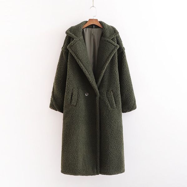 Осень зима женщин армия зеленый тедди пальто стильный женский густой теплый кашемир куртка повседневные девушки уличная одежда 210520