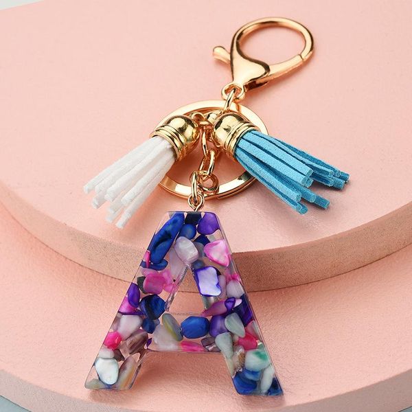 

keychains 10pcs/lot fashion tassel for keys women jewelry a-z letters initial resin handbag pendant key ring accessories, Silver