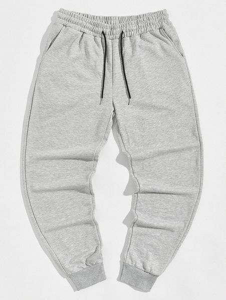

men solid drawstring waist sweatpants o1fm#, Black