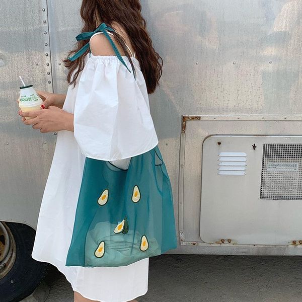 

colorful fruit embroidered transparent bag girl single shoulder messenger simple shopping bags students' book clothtote