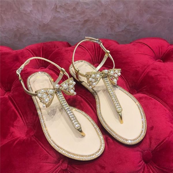 

clip toe sandalias mujer 2021 bow flat sandals women summer beach shoes rhinestone sandalia feminina zapatos de, Black