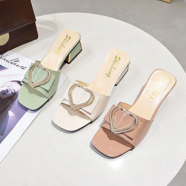 

arrival women slippers love patent leather square toe flats flip flops rhinestones ladies slides summer shoes zapatos, Black