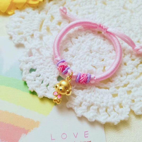 

charm bracelets pure 24k yellow gold bracelet women 999 pink dog, Golden;silver