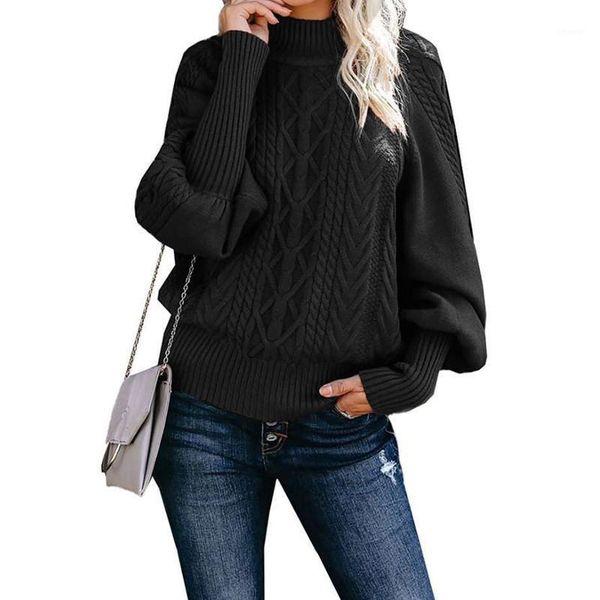 

women's sweaters 2021 winter wear solid color lantern sleeve half turtleneck sweater fashion british loose pullover female y067, White;black