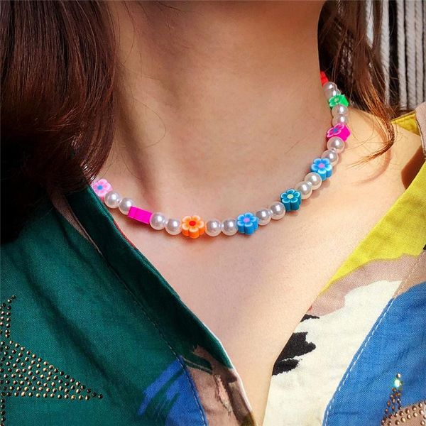 

chokers simulated pearl necklace for women girls daisy flower choker korean style bead chain female jewelry bijoux, Golden;silver